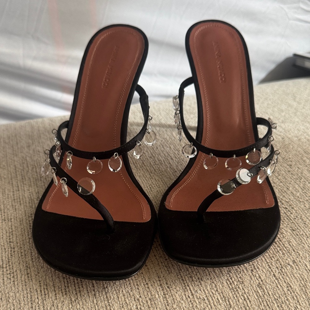 Elegant Amina MUADDI Black Sandals with Crystal Accents